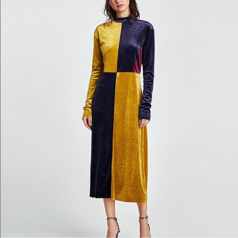 Zara Velvet Color Block Dress size Large